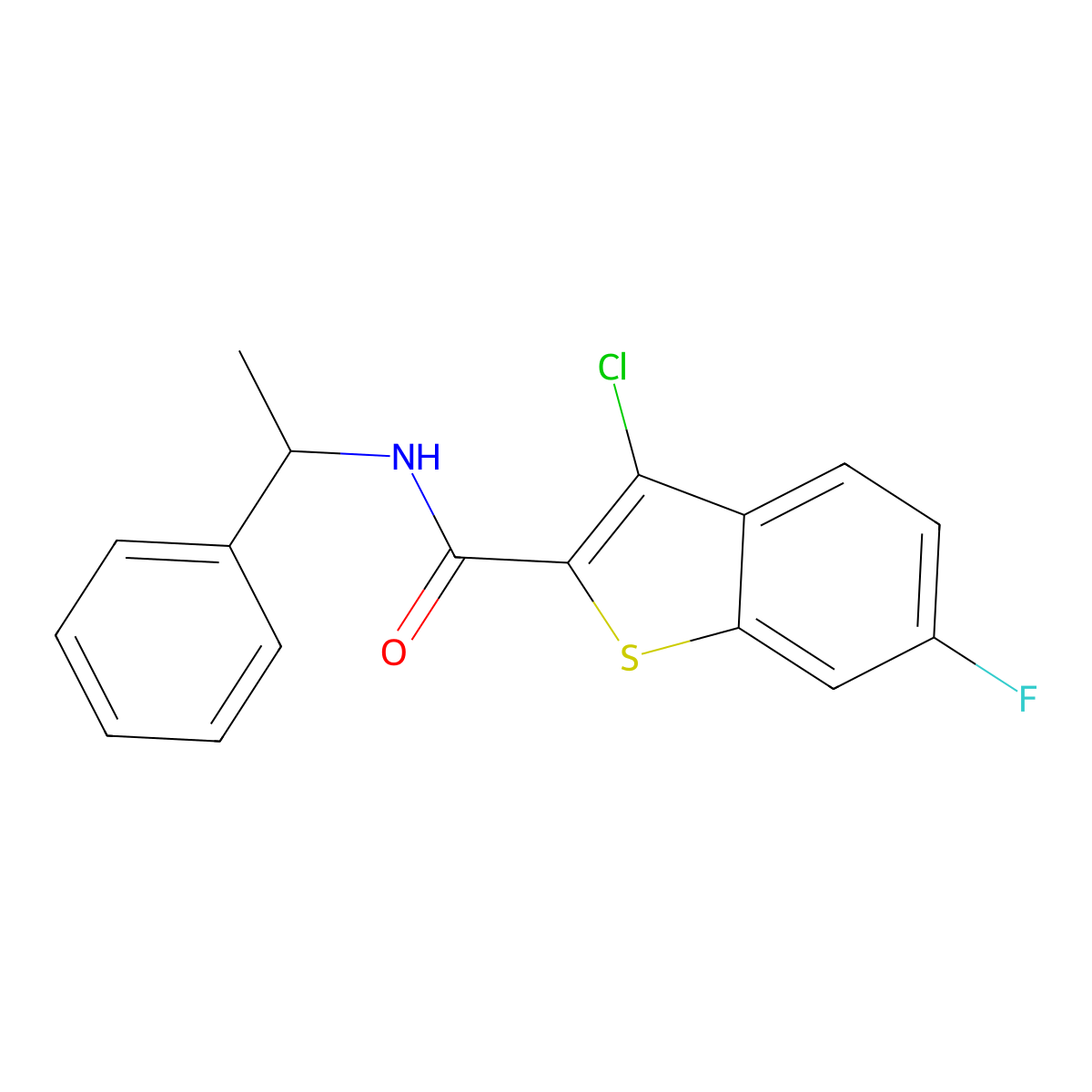 3-chloro-6-fluoro-N-(1-phenylethyl)-1-benzothiophene-2-carboxamide molecular structure, CAS 445015-12-3