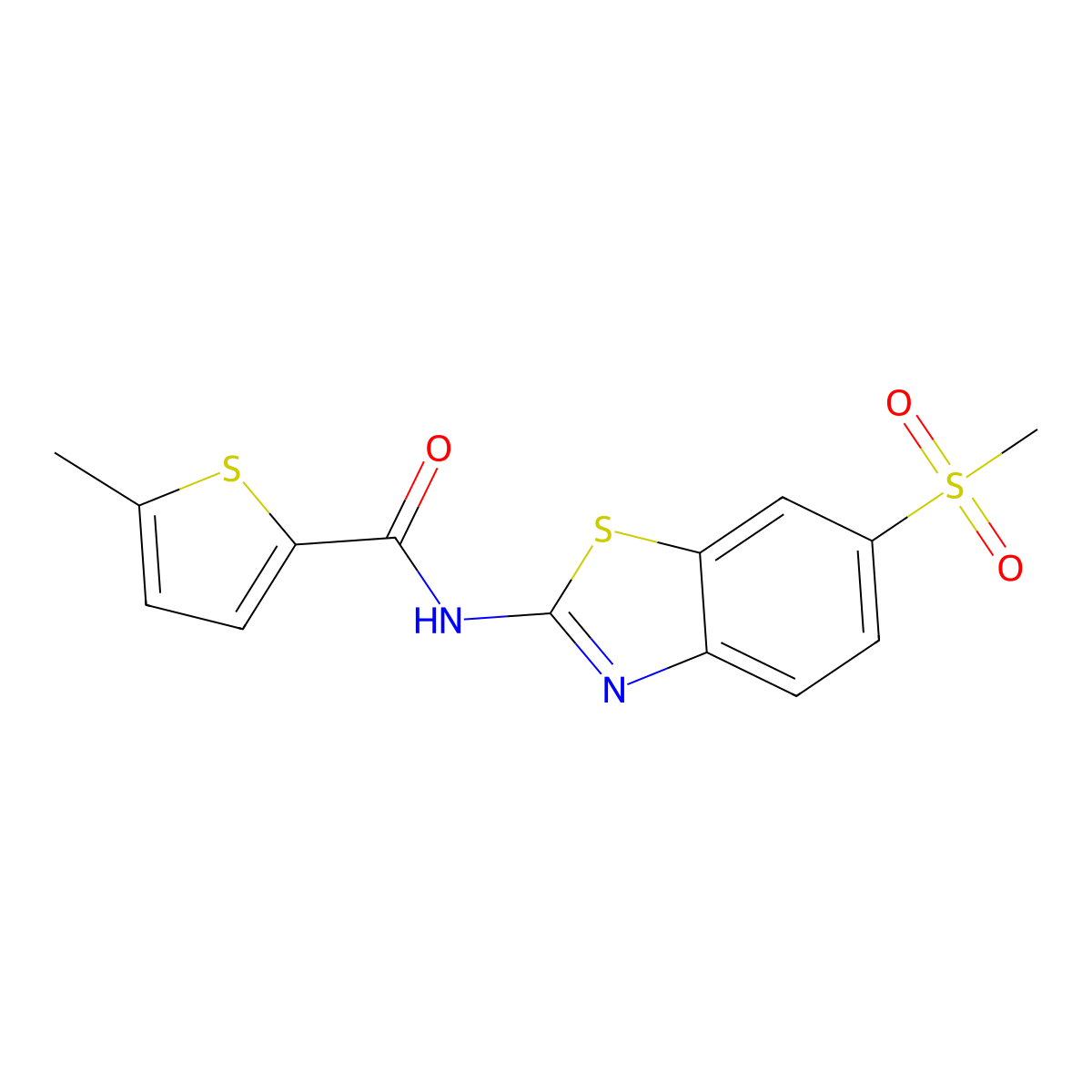 N-(6-methanesulfonyl-1,3-benzothiazol-2-yl)-5-methylthiophene-2-carboxamide molecular structure, CAS 445015-13-4