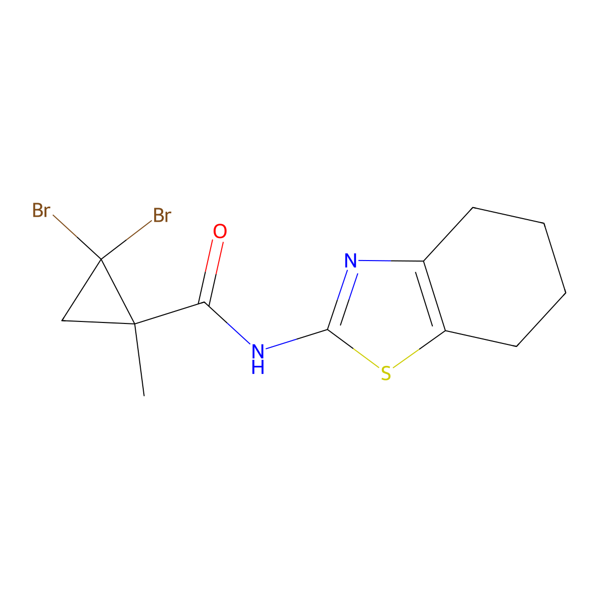 2,2-dibromo-1-methyl-N-(4,5,6,7-tetrahydro-1,3-benzothiazol-2-yl)cyclopropanecarboxamide molecular structure, CAS 445015-15-6