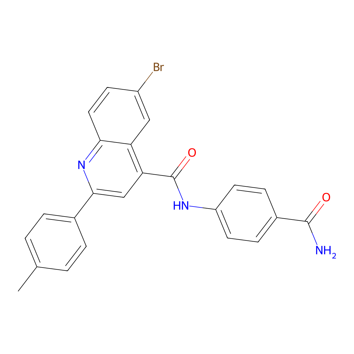 6-bromo-N-(4-carbamoylphenyl)-2-(4-methylphenyl)quinoline-4-carboxamide molecular structure, CAS 445015-20-3