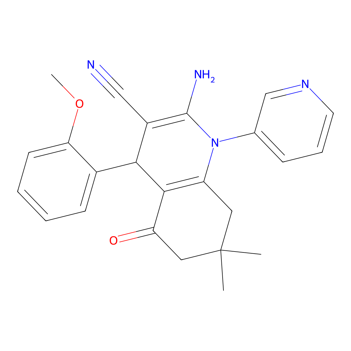 2-Amino-4-(2-methoxyphenyl)-7,7-dimethyl-5-oxo-1-(3-pyridinyl)-1,4,5,6,7,8-hexahydro-3-quinolinecarbonitrile molecular structure, CAS 445015-24-7