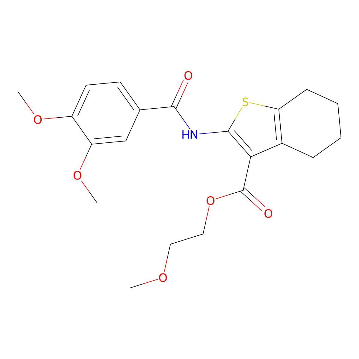 2-Methoxyethyl 2-[(3,4-dimethoxybenzoyl)amino]-4,5,6,7-tetrahydro-1-benzothiophene-3-carboxylate molecular structure, CAS 445015-39-4