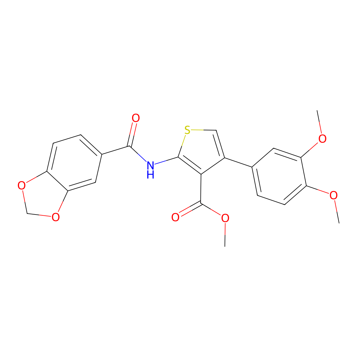Methyl 2-(1,3-benzodioxole-5-carbonylamino)-4-(3,4-dimethoxyphenyl)thiophene-3-carboxylate molecular structure, CAS 445015-41-8
