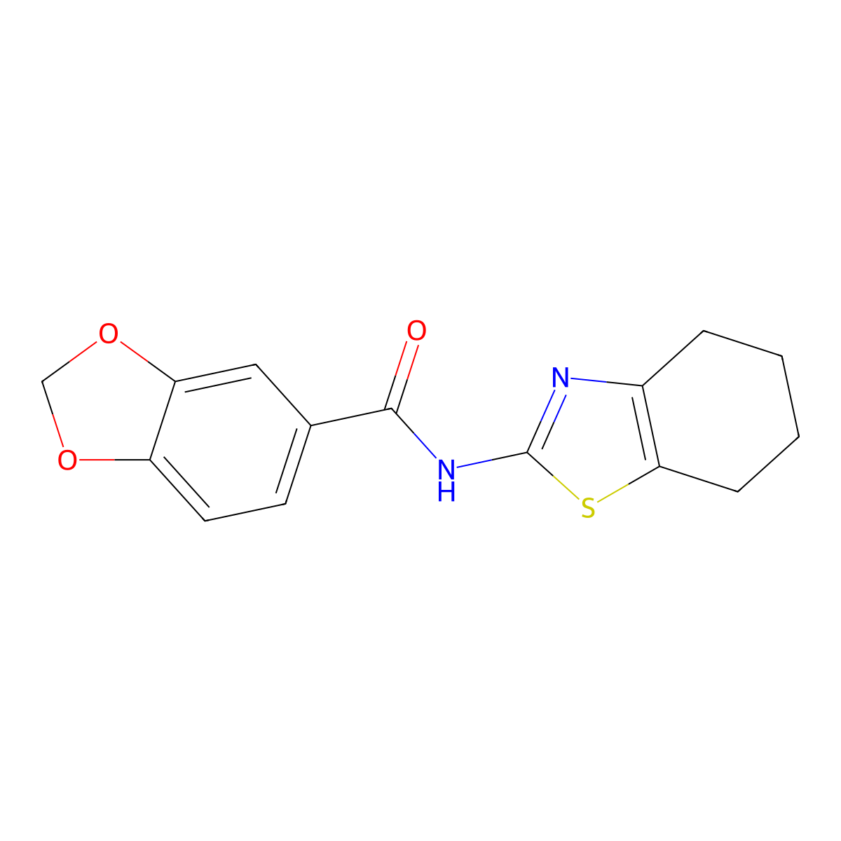 N-(4,5,6,7-tetrahydro-1,3-benzothiazol-2-yl)-1,3-benzodioxole-5-carboxamide molecular structure, CAS 445015-43-0