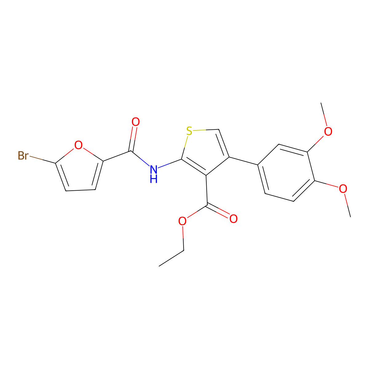 Ethyl 2-[(5-bromofuran-2-carbonyl)amino]-4-(3,4-dimethoxyphenyl)thiophene-3-carboxylate molecular structure, CAS 445015-44-1