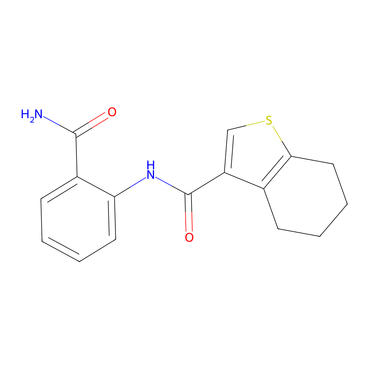 N-(2-carbamoylphenyl)-4,5,6,7-tetrahydro-1-benzothiophene-3-carboxamide molecular structure, CAS 445015-61-2
