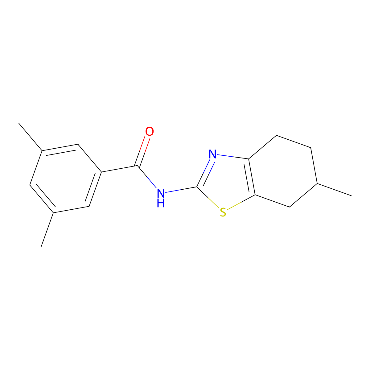 3,5-dimethyl-N-(6-methyl-4,5,6,7-tetrahydro-1,3-benzothiazol-2-yl)benzamide molecular structure, CAS 445015-62-3