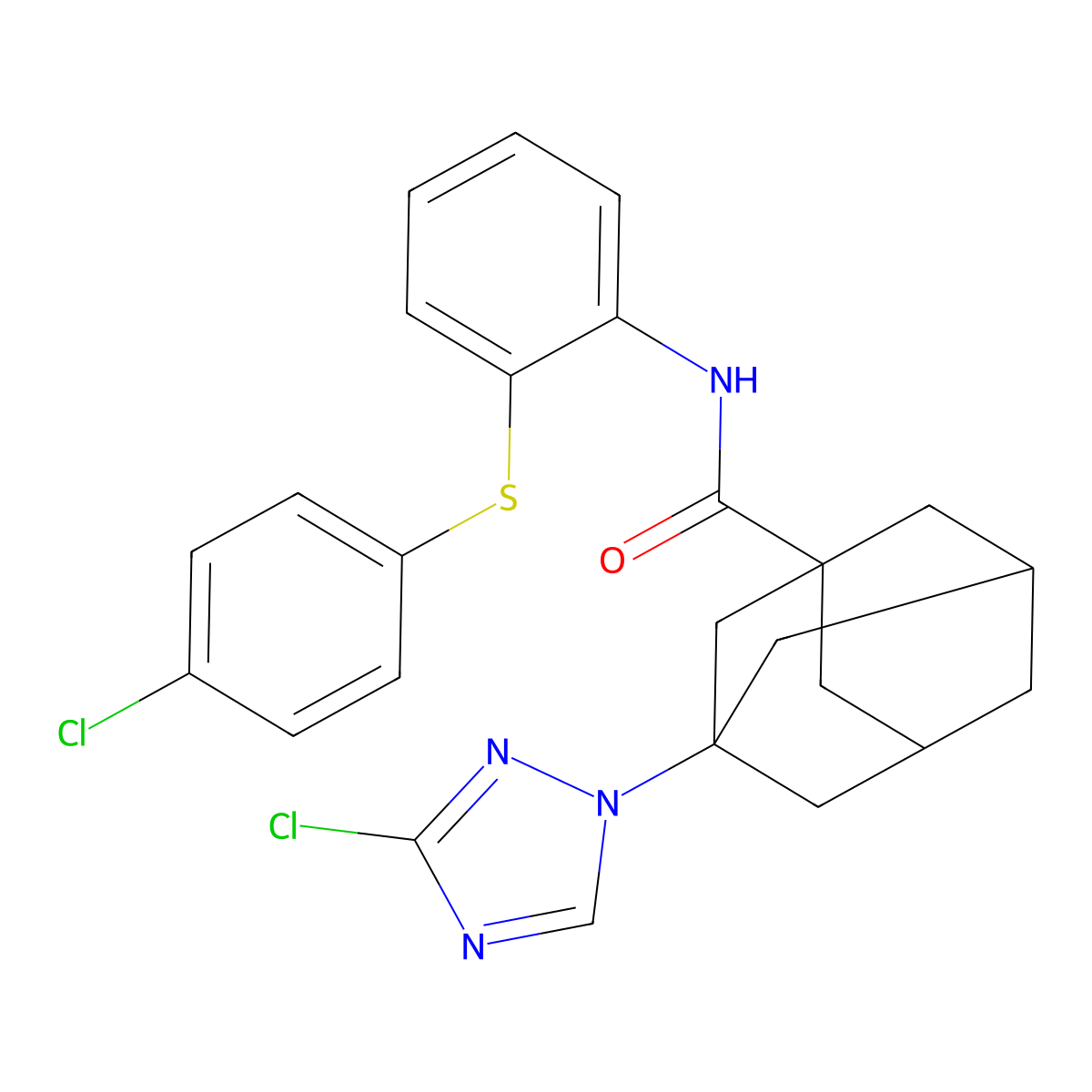 N-[2-(4-chlorophenyl)sulfanylphenyl]-3-(3-chloro-1,2,4-triazol-1-yl)adamantane-1-carboxamide molecular structure, CAS 445015-73-6