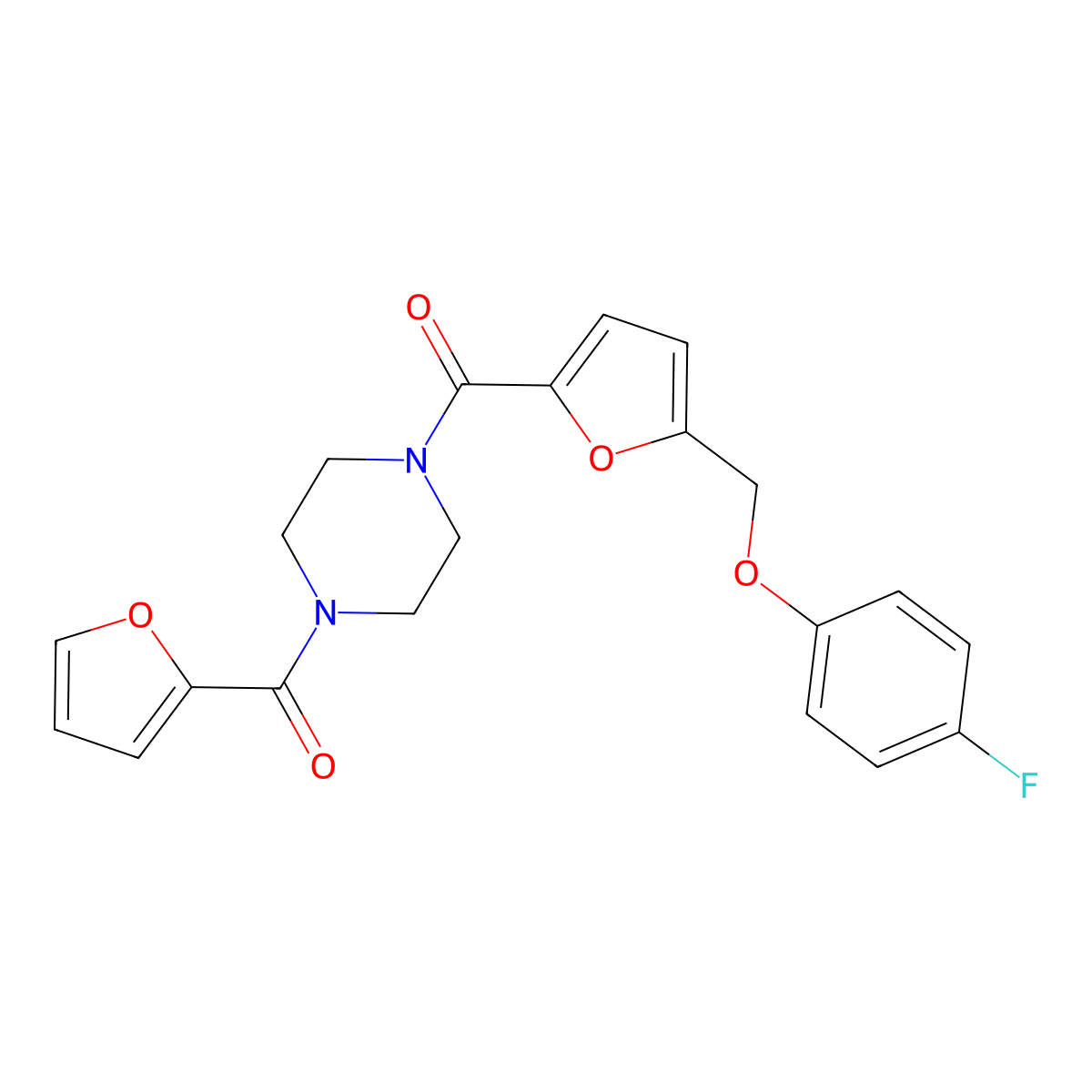 1-{5-[(4-Fluorophenoxy)methyl]-2-furoyl}-4-(2-furoyl)piperazine molecular structure, CAS 445015-74-7