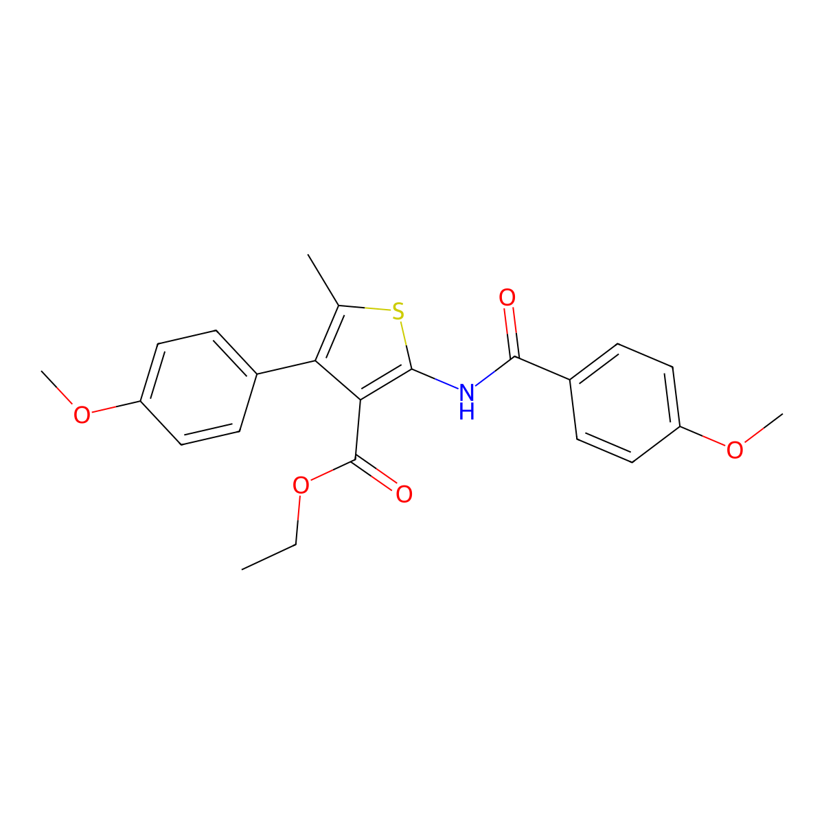 Ethyl 2-[(4-methoxybenzoyl)amino]-4-(4-methoxyphenyl)-5-methyl-3-thiophenecarboxylate molecular structure, CAS 445015-76-9