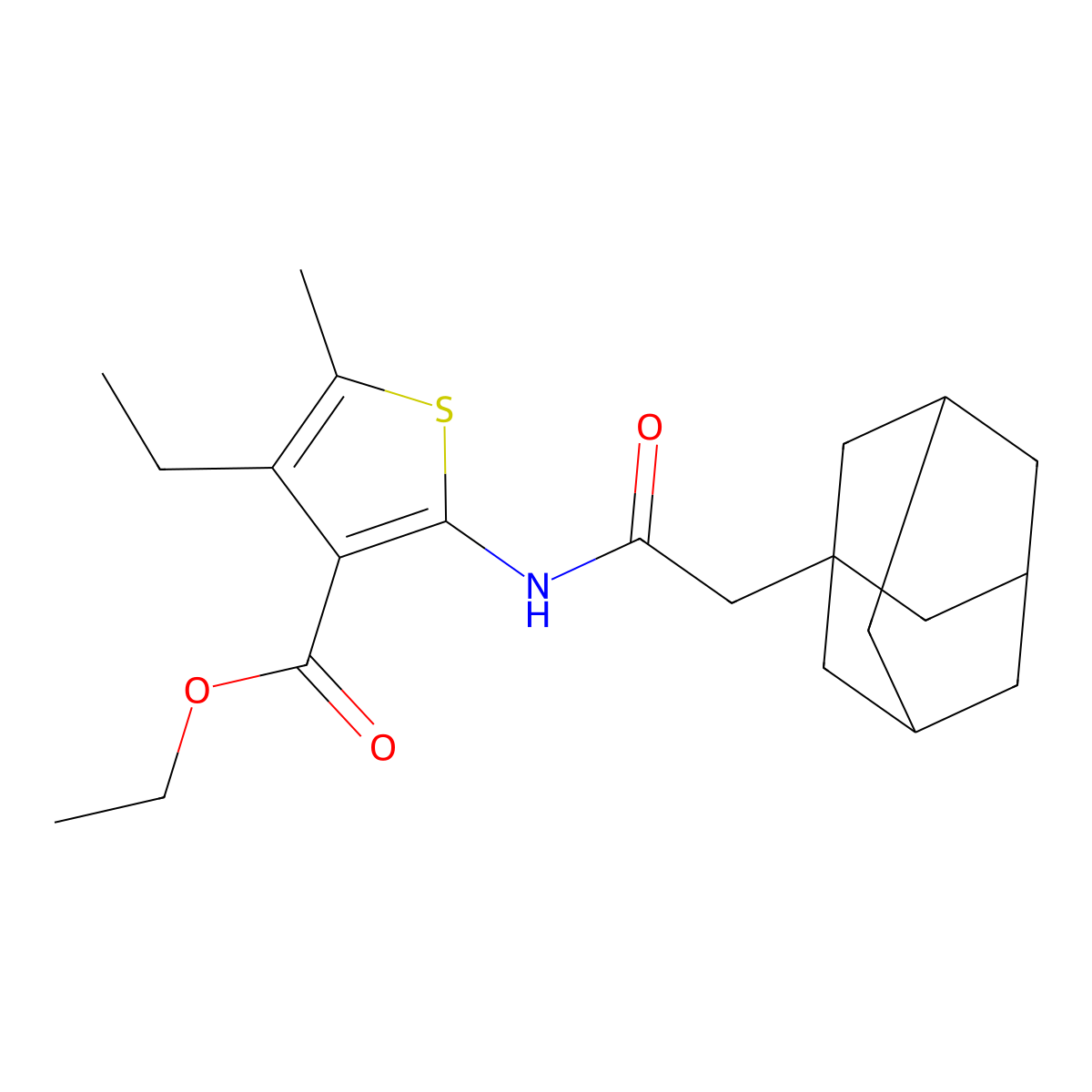 Ethyl 2-[(1-adamantylacetyl)amino]-4-ethyl-5-methyl-3-thiophenecarboxylate molecular structure, CAS 445015-77-0