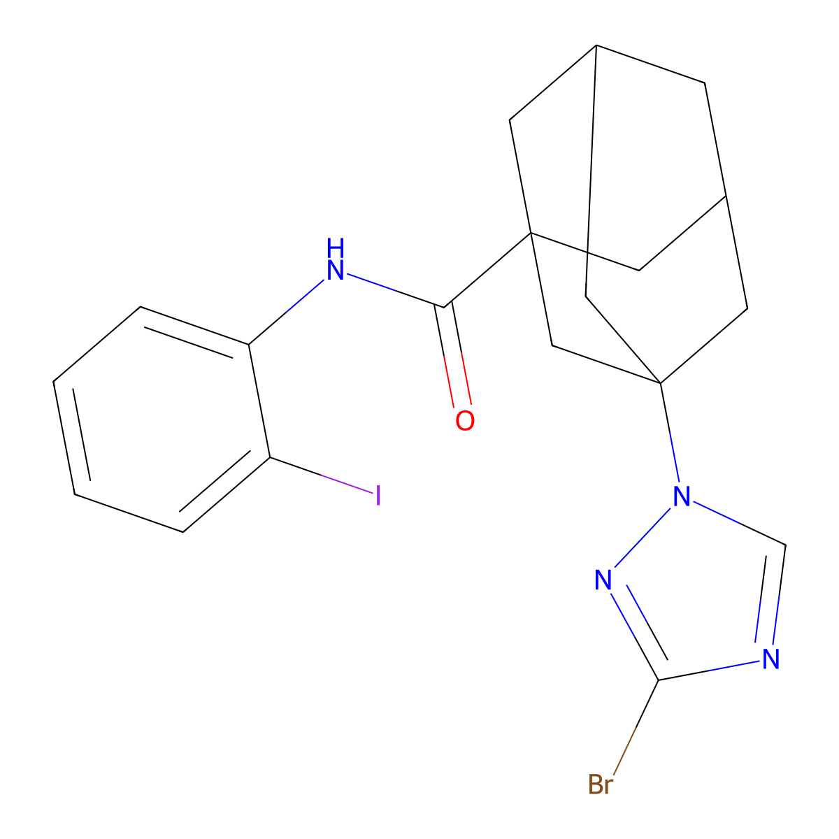 3-(3-bromo-1,2,4-triazol-1-yl)-N-(2-iodophenyl)adamantane-1-carboxamide molecular structure, CAS 445015-81-6