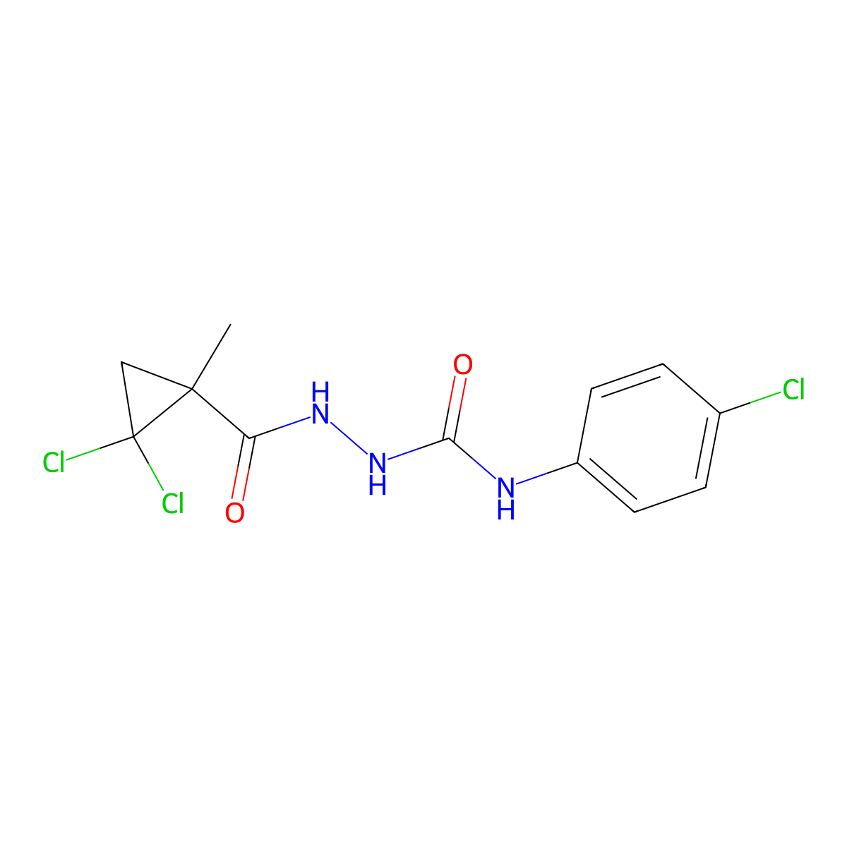 1-(4-Chlorophenyl)-3-[(2,2-dichloro-1-methylcyclopropanecarbonyl)amino]urea molecular structure, CAS 445015-93-0