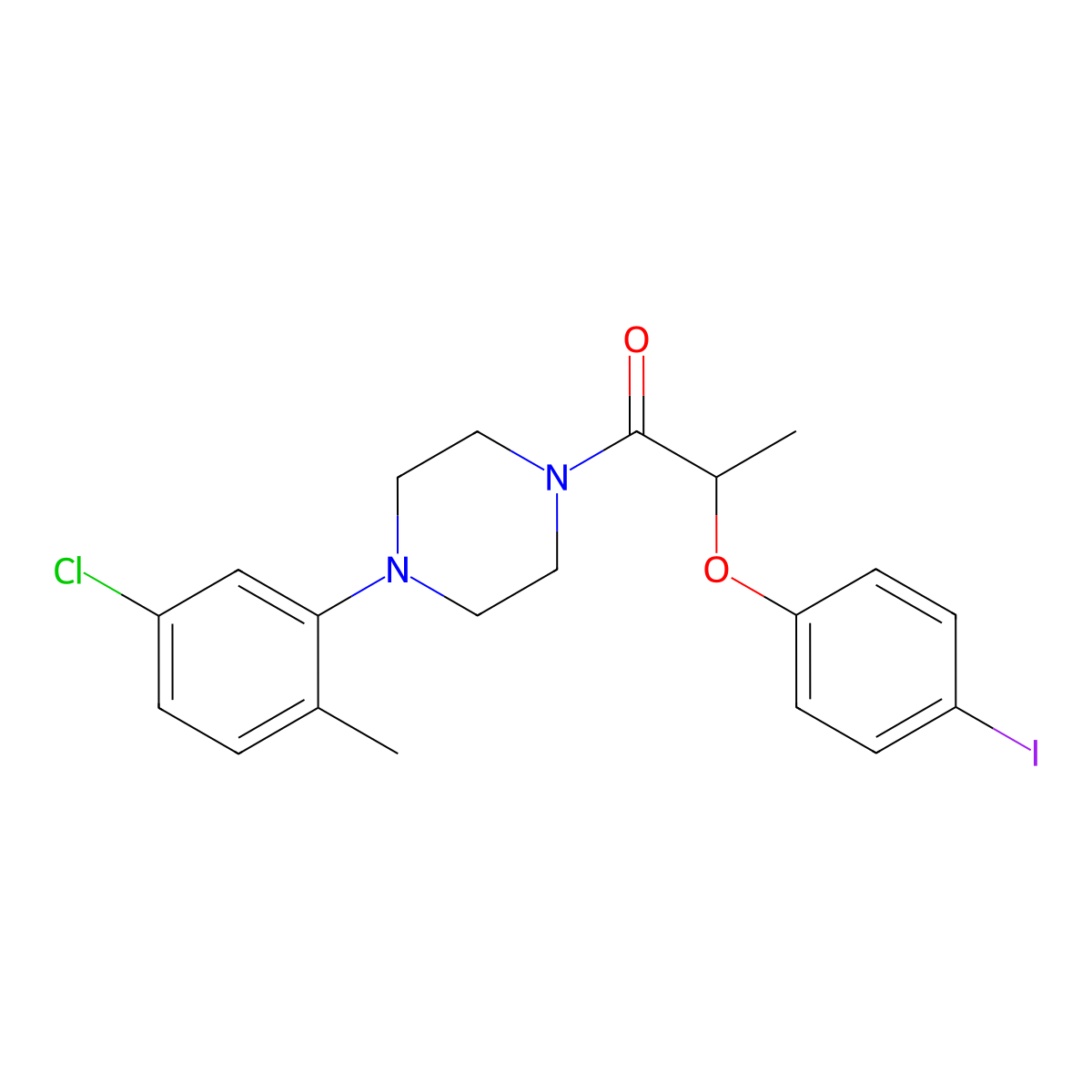 1-[4-(5-Chloro-2-methylphenyl)piperazin-1-yl]-2-(4-iodophenoxy)propan-1-one molecular structure, CAS 445015-96-3