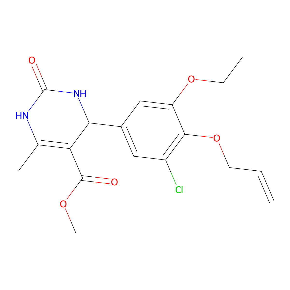 Methyl 4-[4-(allyloxy)-3-chloro-5-ethoxyphenyl]-6-methyl-2-oxo-1,2,3,4-tetrahydro-5-pyrimidinecarboxylate molecular structure, CAS 445016-00-2