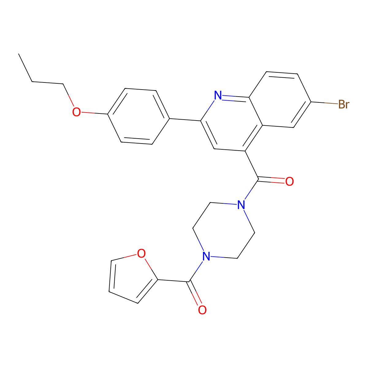 [4-[6-Bromo-2-(4-propoxyphenyl)quinoline-4-carbonyl]piperazin-1-yl]-(furan-2-yl)methanone molecular structure, CAS 445016-03-5