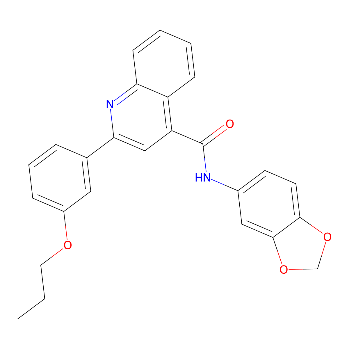 N-(1,3-benzodioxol-5-yl)-2-(3-propoxyphenyl)quinoline-4-carboxamide molecular structure, CAS 445016-06-8