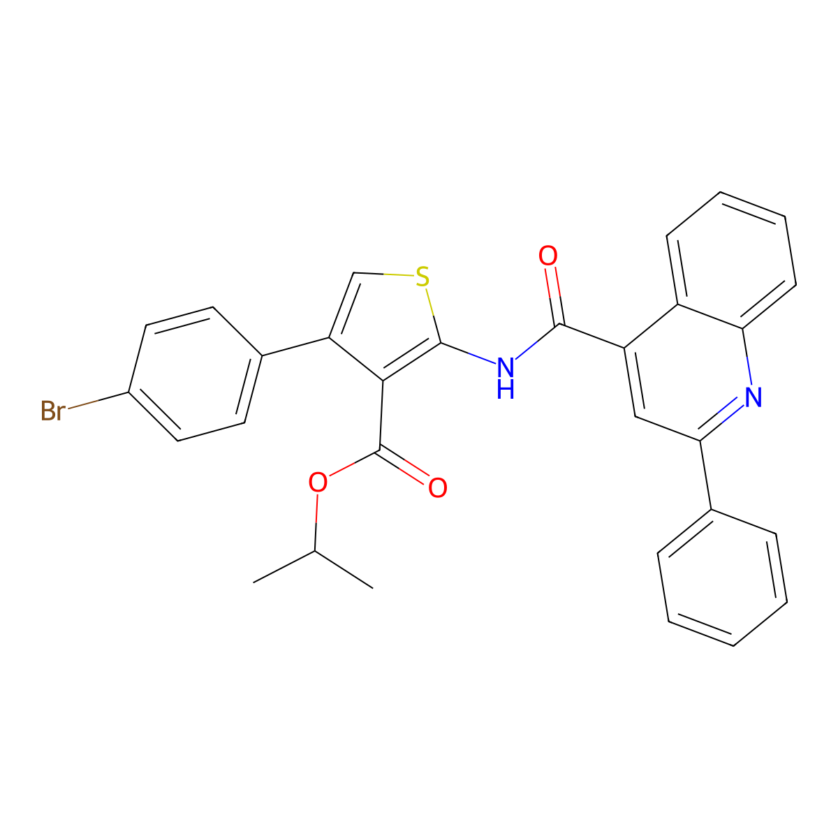 Propan-2-yl 4-(4-bromophenyl)-2-[(2-phenylquinoline-4-carbonyl)amino]thiophene-3-carboxylate molecular structure, CAS 445016-09-1