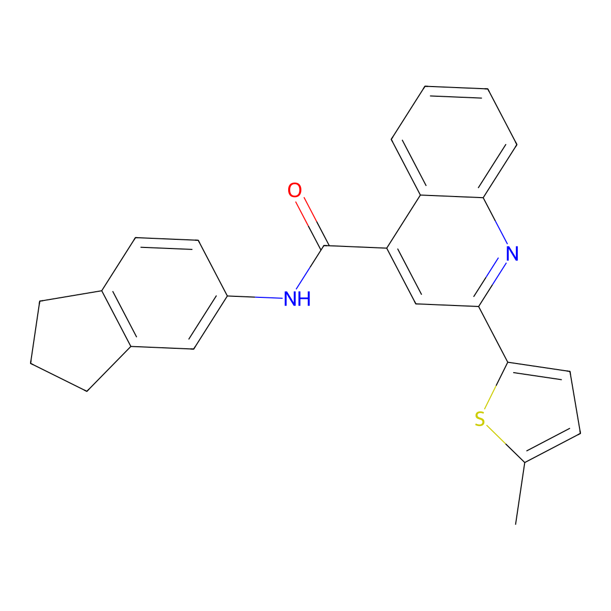 N-(2,3-dihydro-1H-inden-5-yl)-2-(5-methylthiophen-2-yl)quinoline-4-carboxamide molecular structure, CAS 445016-11-5