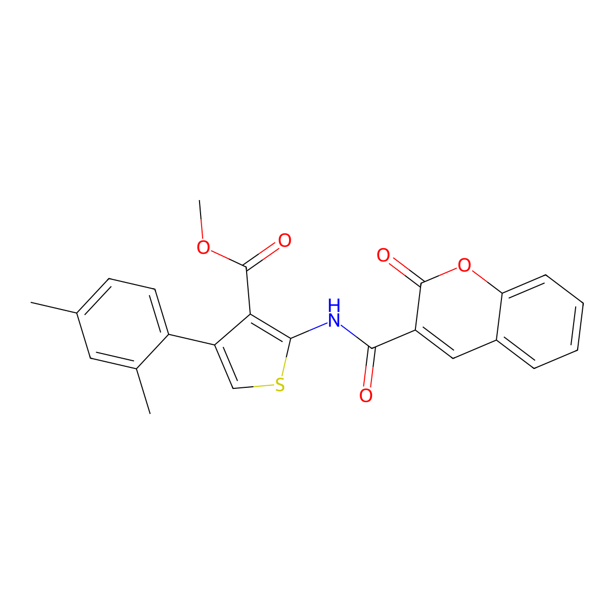 Methyl 4-(2,4-dimethylphenyl)-2-[(2-oxochromene-3-carbonyl)amino]thiophene-3-carboxylate molecular structure, CAS 445016-12-6