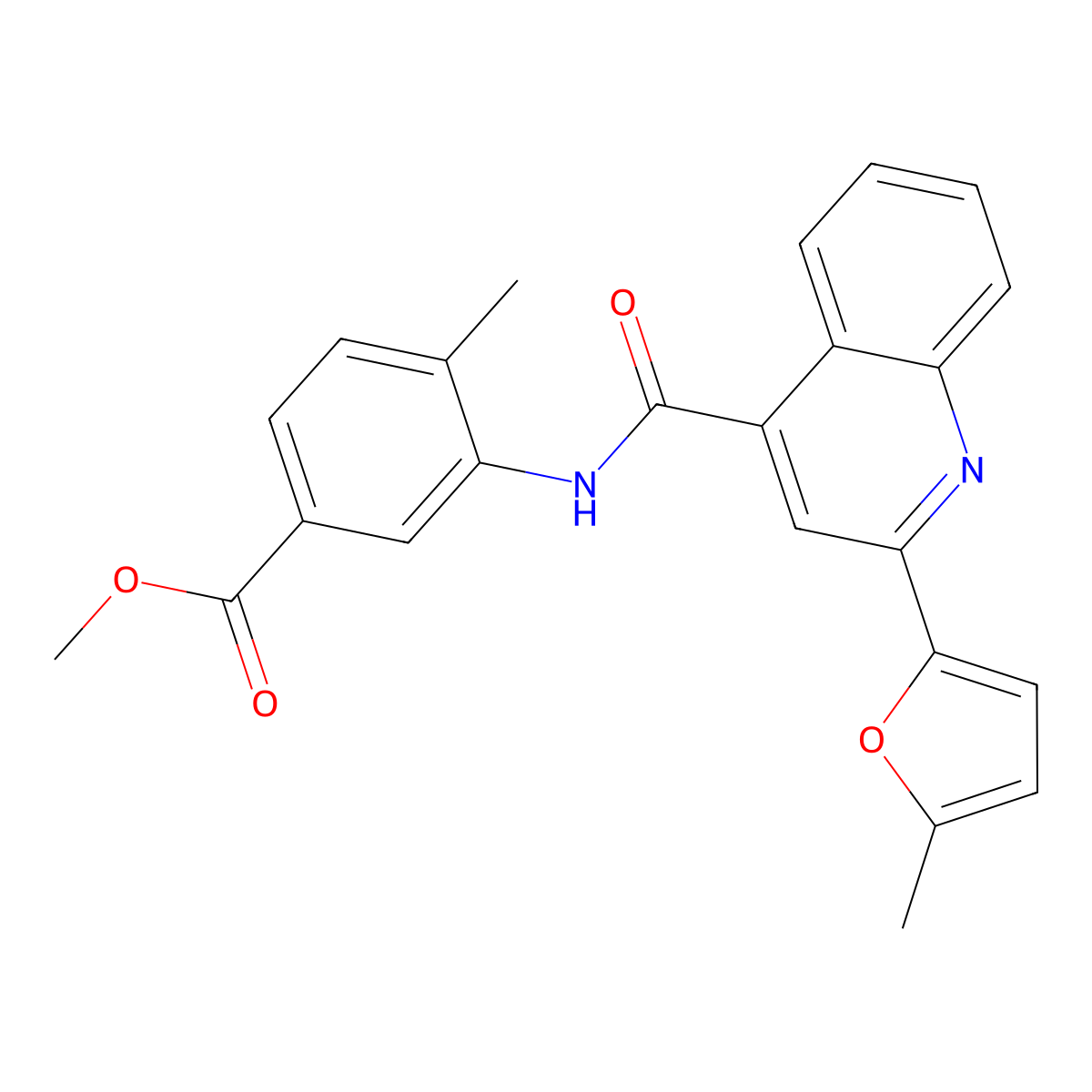 Methyl 4-methyl-3-[[2-(5-methylfuran-2-yl)quinoline-4-carbonyl]amino]benzoate molecular structure, CAS 445016-14-8
