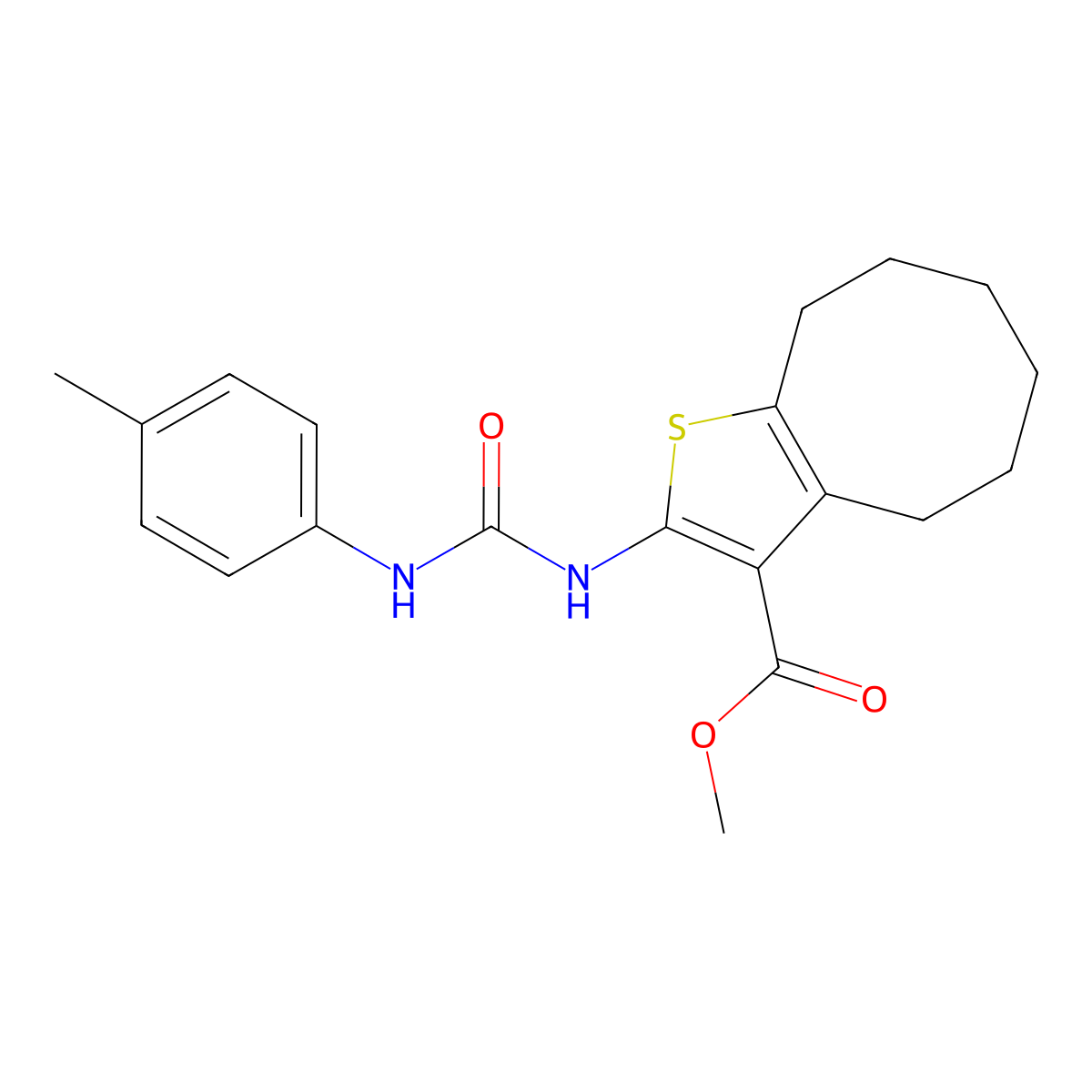 Methyl 2-[(4-toluidinocarbonyl)amino]-4,5,6,7,8,9-hexahydrocycloocta[b]thiophene-3-carboxylate molecular structure, CAS 445016-19-3