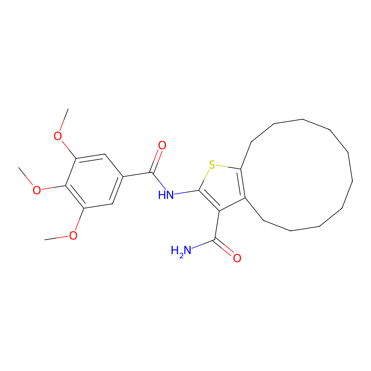 2-[(3,4,5-Trimethoxybenzoyl)amino]-4,5,6,7,8,9,10,11,12,13-decahydrocyclododeca[b]thiophene-3-carboxamide molecular structure, CAS 445016-20-6