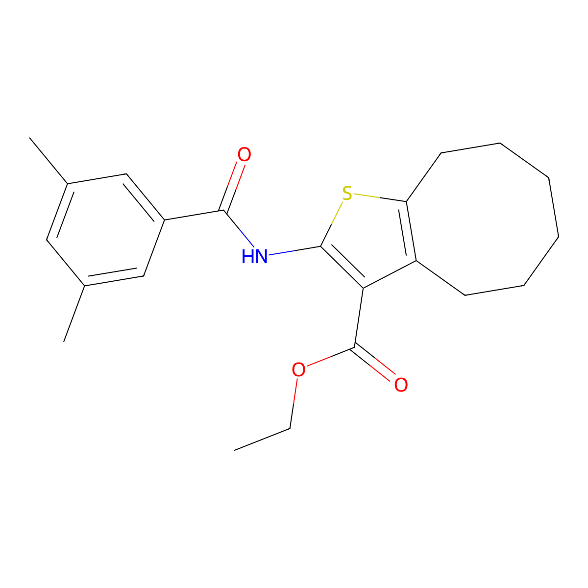 Ethyl 2-[(3,5-dimethylbenzoyl)amino]-4,5,6,7,8,9-hexahydrocycloocta[b]thiophene-3-carboxylate molecular structure, CAS 445016-21-7