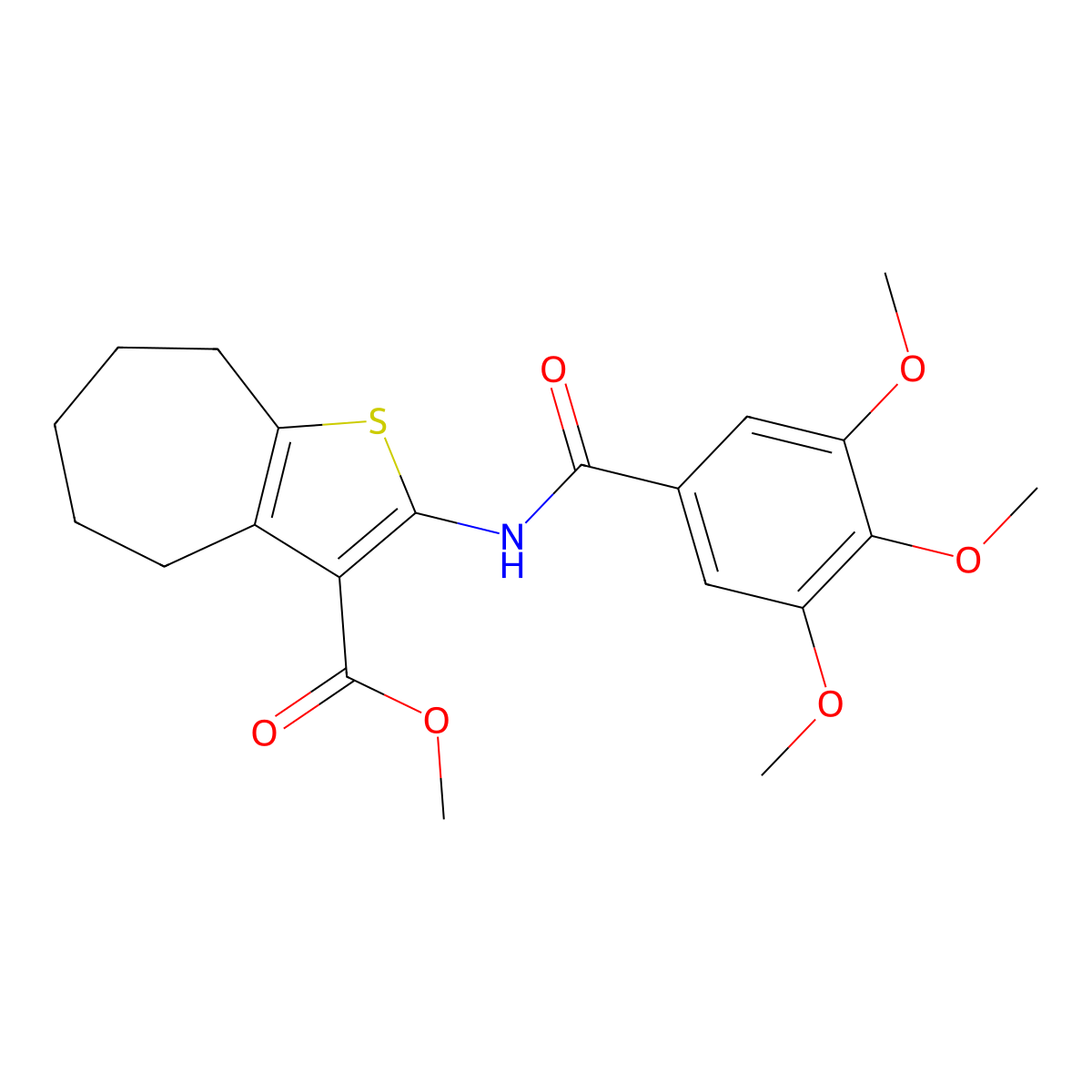 methyl 2-[(3,4,5-trimethoxybenzoyl)amino]-5,6,7,8-tetrahydro-4H-cyclohepta[b]thiophene-3-carboxylate molecular structure, CAS 445016-26-2