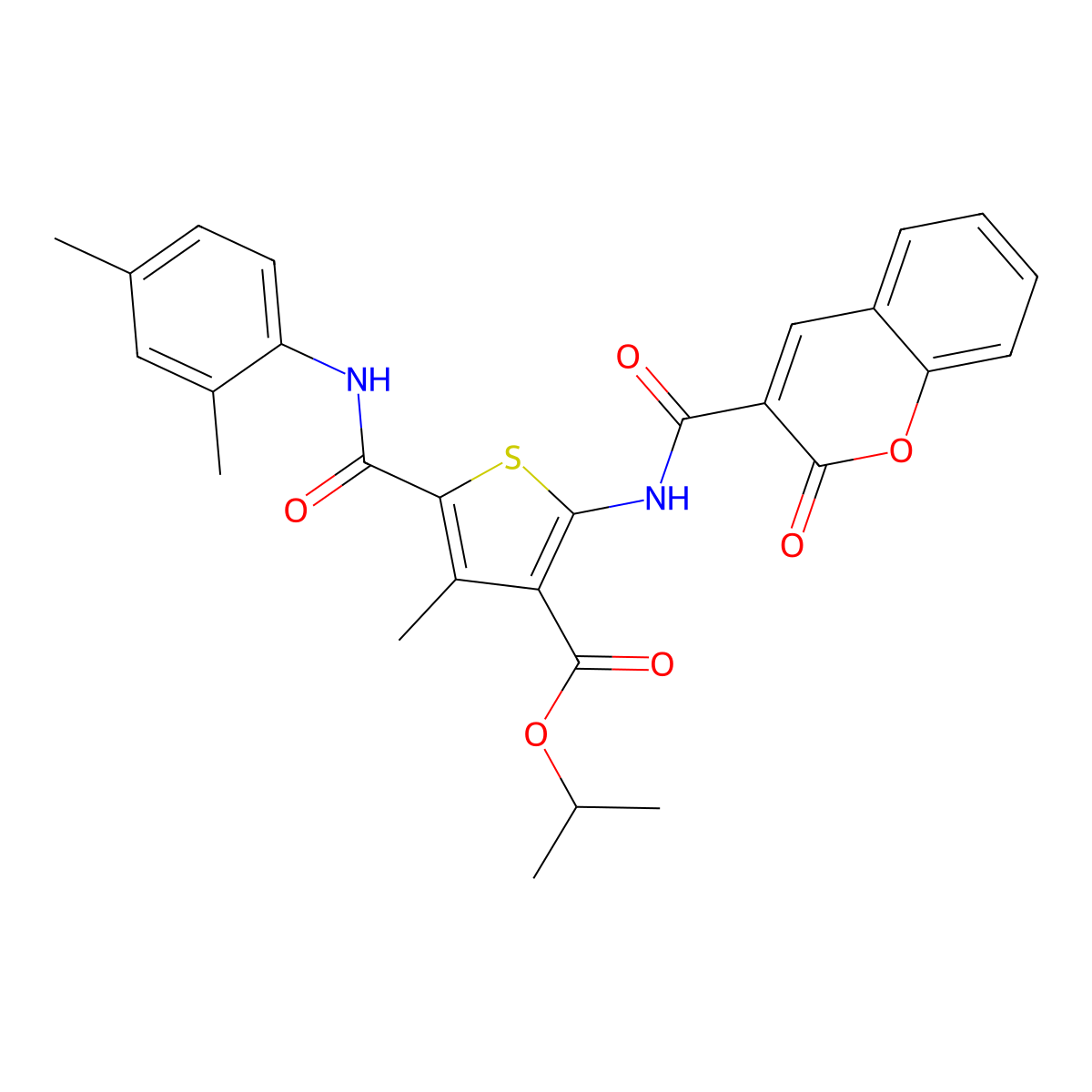 Propan-2-yl 5-[(2,4-dimethylphenyl)carbamoyl]-4-methyl-2-[(2-oxochromene-3-carbonyl)amino]thiophene-3-carboxylate molecular structure, CAS 445016-31-9