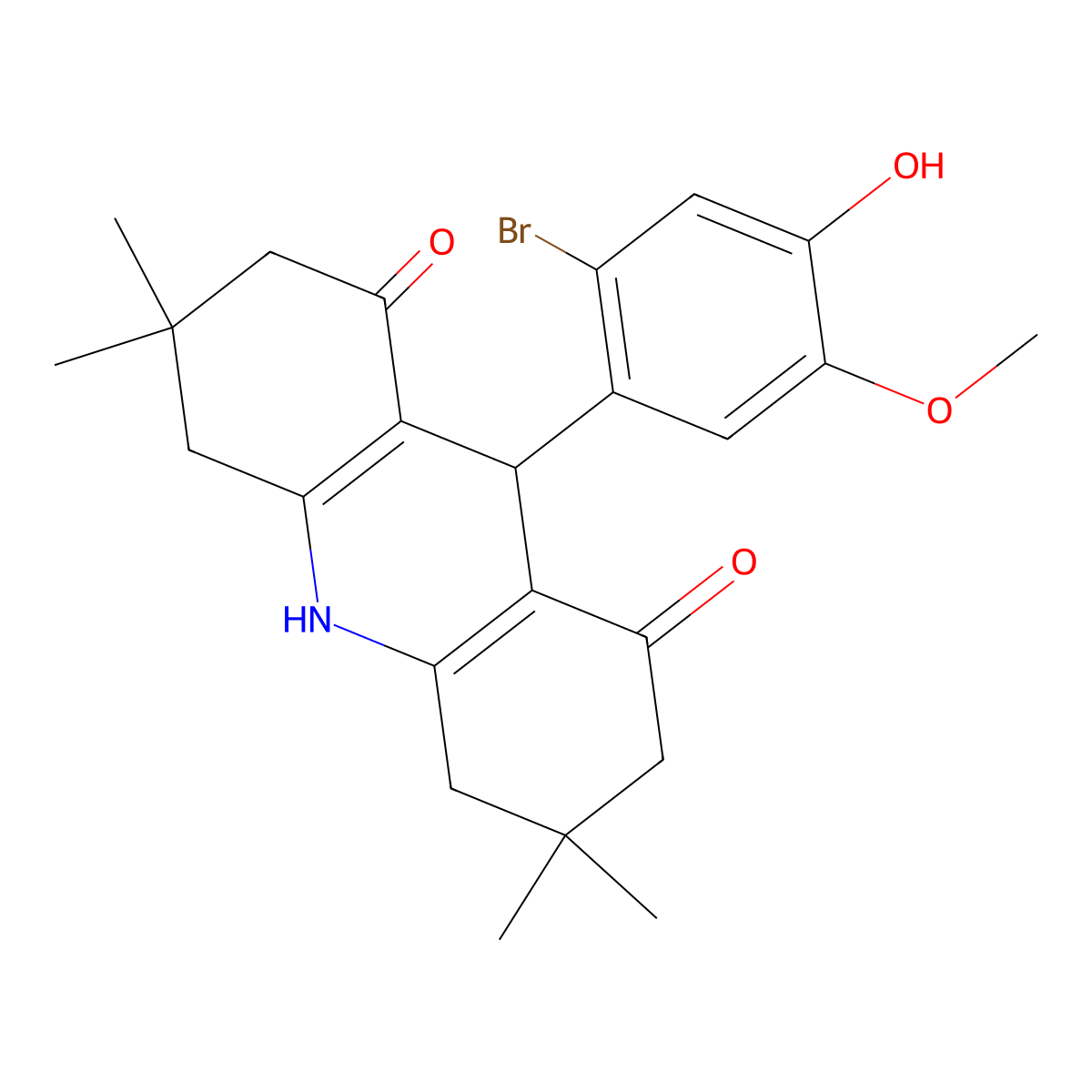 9-(2-Bromo-4-hydroxy-5-methoxyphenyl)-3,3,6,6-tetramethyl-2,4,5,7,9,10-hexahydroacridine-1,8-dione molecular structure, CAS 445016-48-8