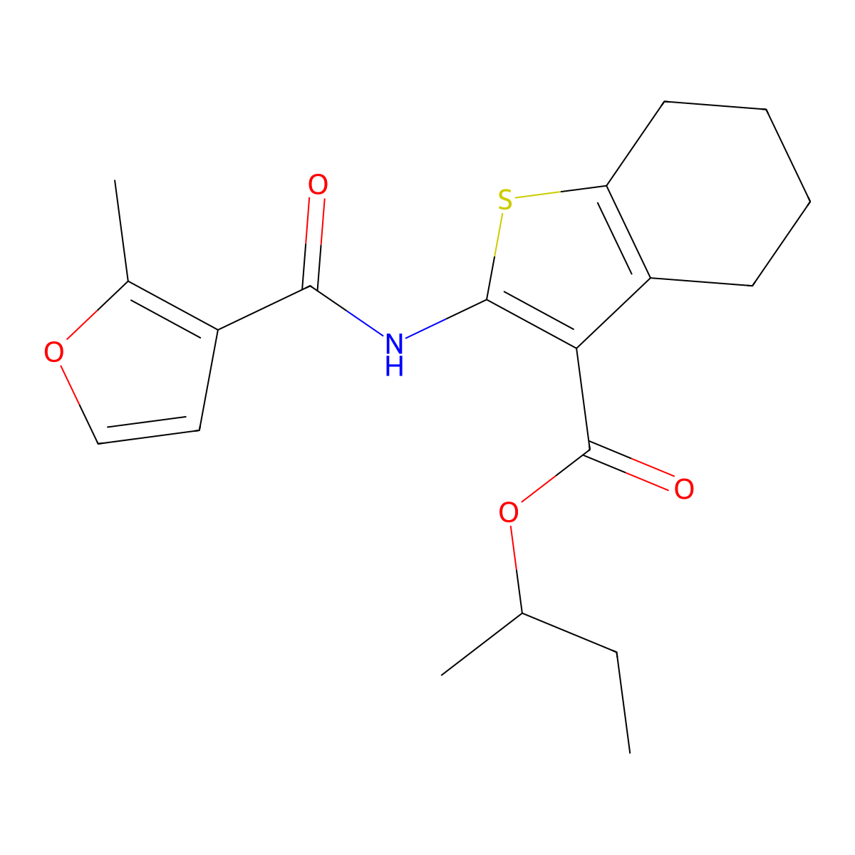 Butan-2-yl 2-[(2-methylfuran-3-carbonyl)amino]-4,5,6,7-tetrahydro-1-benzothiophene-3-carboxylate molecular structure, CAS 445016-69-3