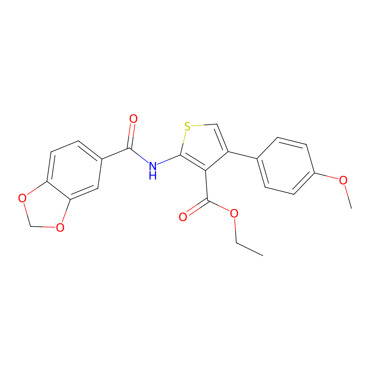 Ethyl 2-(1,3-benzodioxole-5-carbonylamino)-4-(4-methoxyphenyl)thiophene-3-carboxylate molecular structure, CAS 445016-73-9