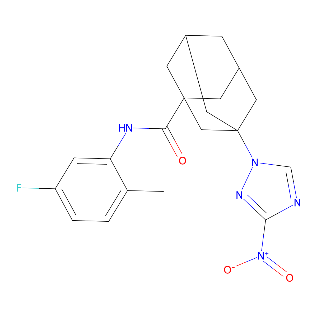N-(5-fluoro-2-methylphenyl)-3-(3-nitro-1,2,4-triazol-1-yl)adamantane-1-carboxamide molecular structure, CAS 445016-74-0