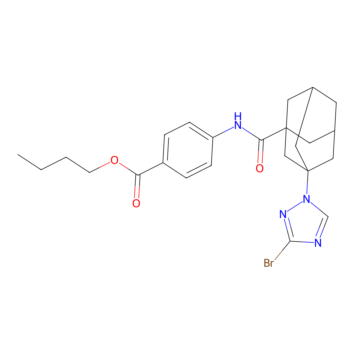 butyl 4-({[3-(3-bromo-1H-1,2,4-triazol-1-yl)-1-adamantyl]carbonyl}amino)benzoate molecular structure, CAS 445016-75-1