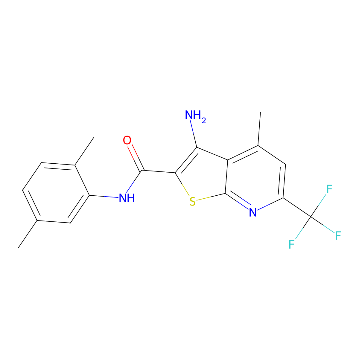 3-amino-N-(2,5-dimethylphenyl)-4-methyl-6-(trifluoromethyl)thieno[2,3-b]pyridine-2-carboxamide molecular structure, CAS 445016-76-2