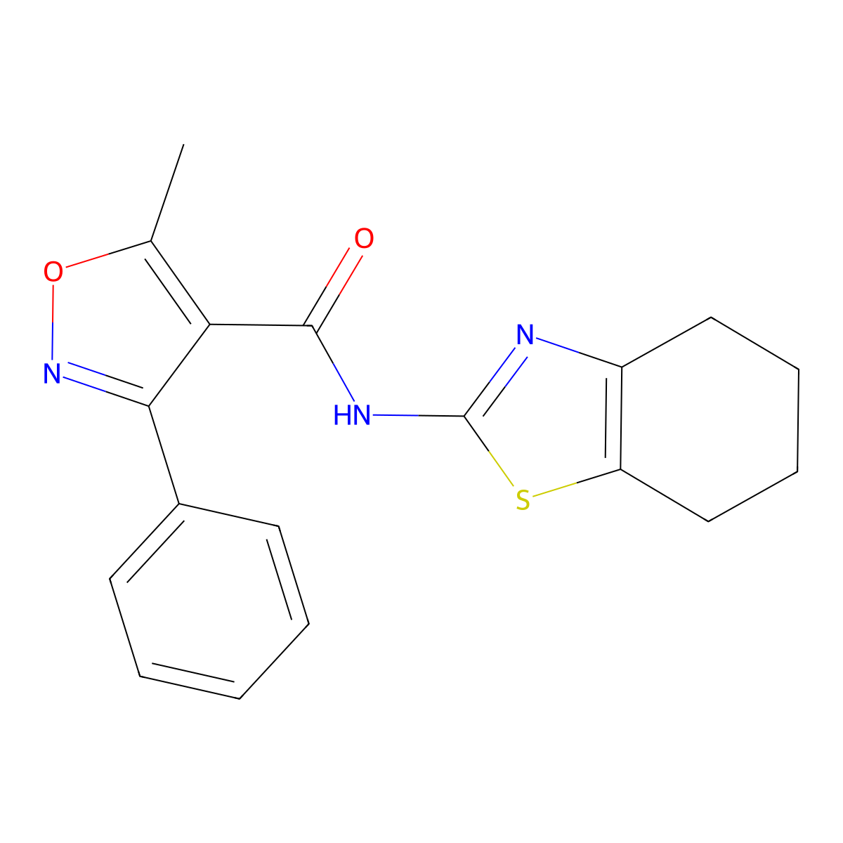 5-methyl-3-phenyl-N-(4,5,6,7-tetrahydro-1,3-benzothiazol-2-yl)-1,2-oxazole-4-carboxamide molecular structure, CAS 445016-86-4