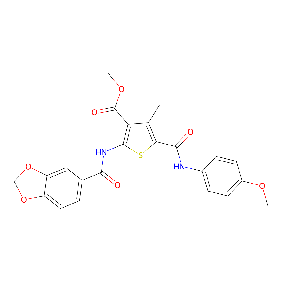 Methyl 2-(1,3-benzodioxole-5-carbonylamino)-5-[(4-methoxyphenyl)carbamoyl]-4-methylthiophene-3-carboxylate molecular structure, CAS 445016-96-6