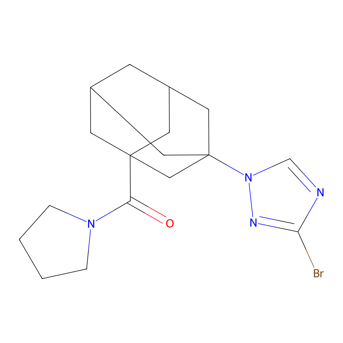 [3-(3-Bromo-1,2,4-triazol-1-yl)-1-adamantyl]-pyrrolidin-1-ylmethanone molecular structure, CAS 445016-98-8