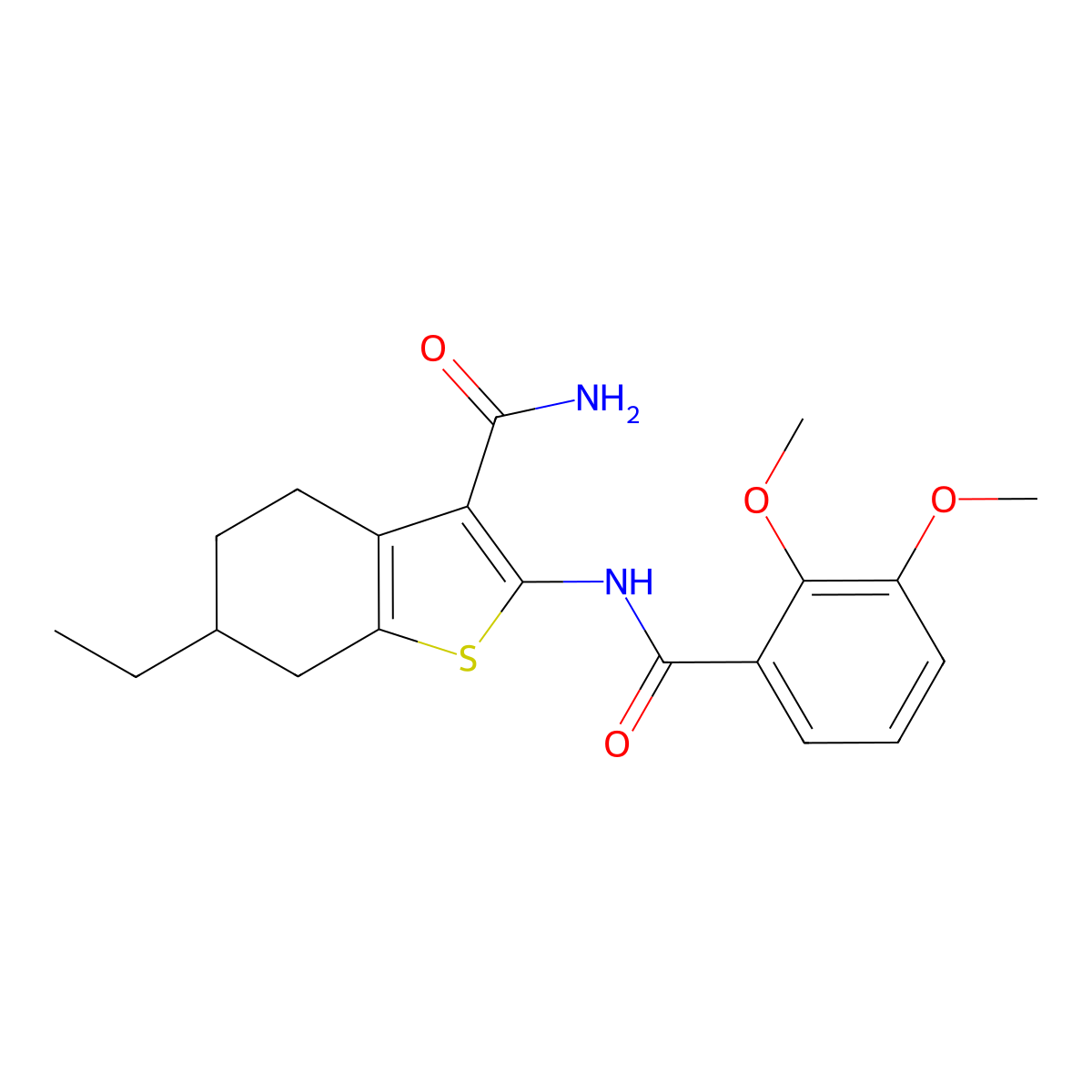 2-[(2,3-Dimethoxybenzoyl)amino]-6-ethyl-4,5,6,7-tetrahydro-1-benzothiophene-3-carboxamide molecular structure, CAS 445016-99-9