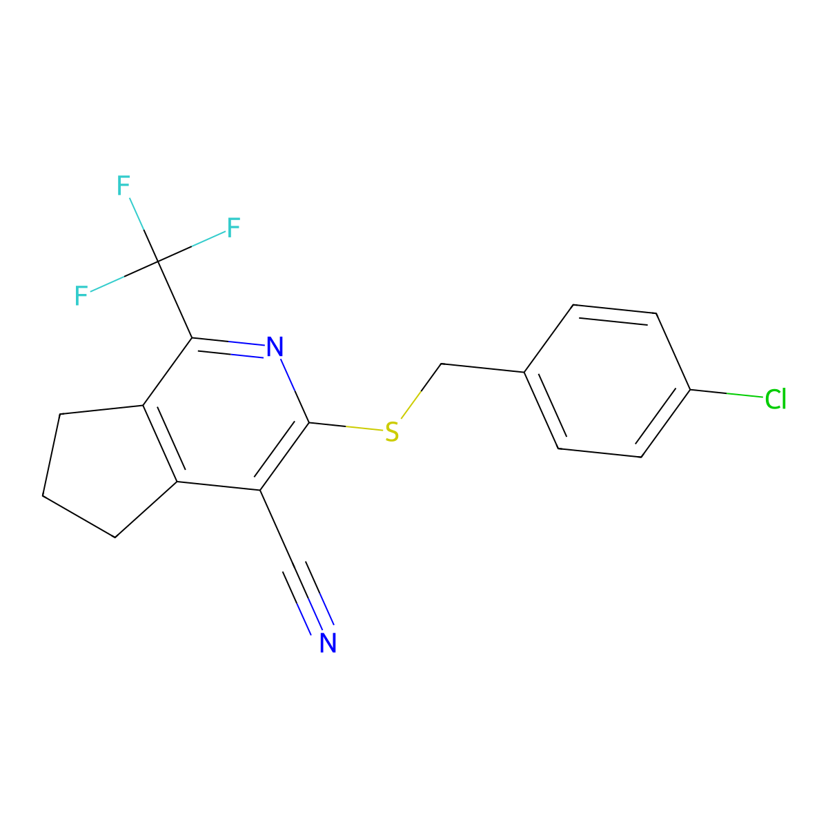 3-[(4-chlorobenzyl)sulfanyl]-1-(trifluoromethyl)-6,7-dihydro-5H-cyclopenta[c]pyridine-4-carbonitrile molecular structure, CAS 445017-02-7
