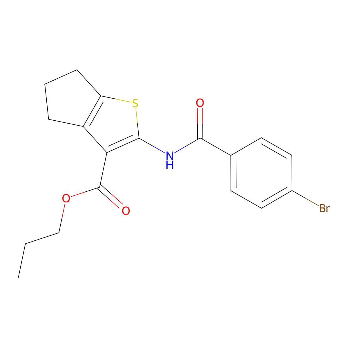 propyl 2-[(4-bromobenzoyl)amino]-5,6-dihydro-4H-cyclopenta[b]thiophene-3-carboxylate molecular structure, CAS 445017-05-0