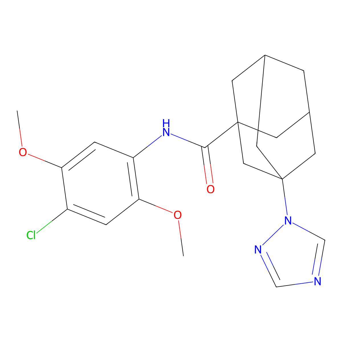 N-(4-chloro-2,5-dimethoxyphenyl)-3-(1,2,4-triazol-1-yl)adamantane-1-carboxamide molecular structure, CAS 445017-16-3