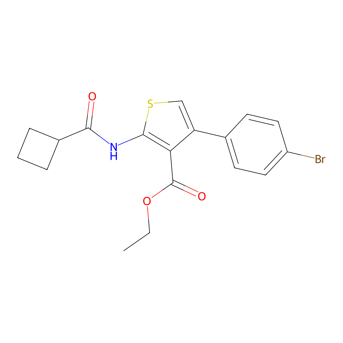 Ethyl 4-(4-bromophenyl)-2-(cyclobutanecarbonylamino)thiophene-3-carboxylate molecular structure, CAS 445017-19-6