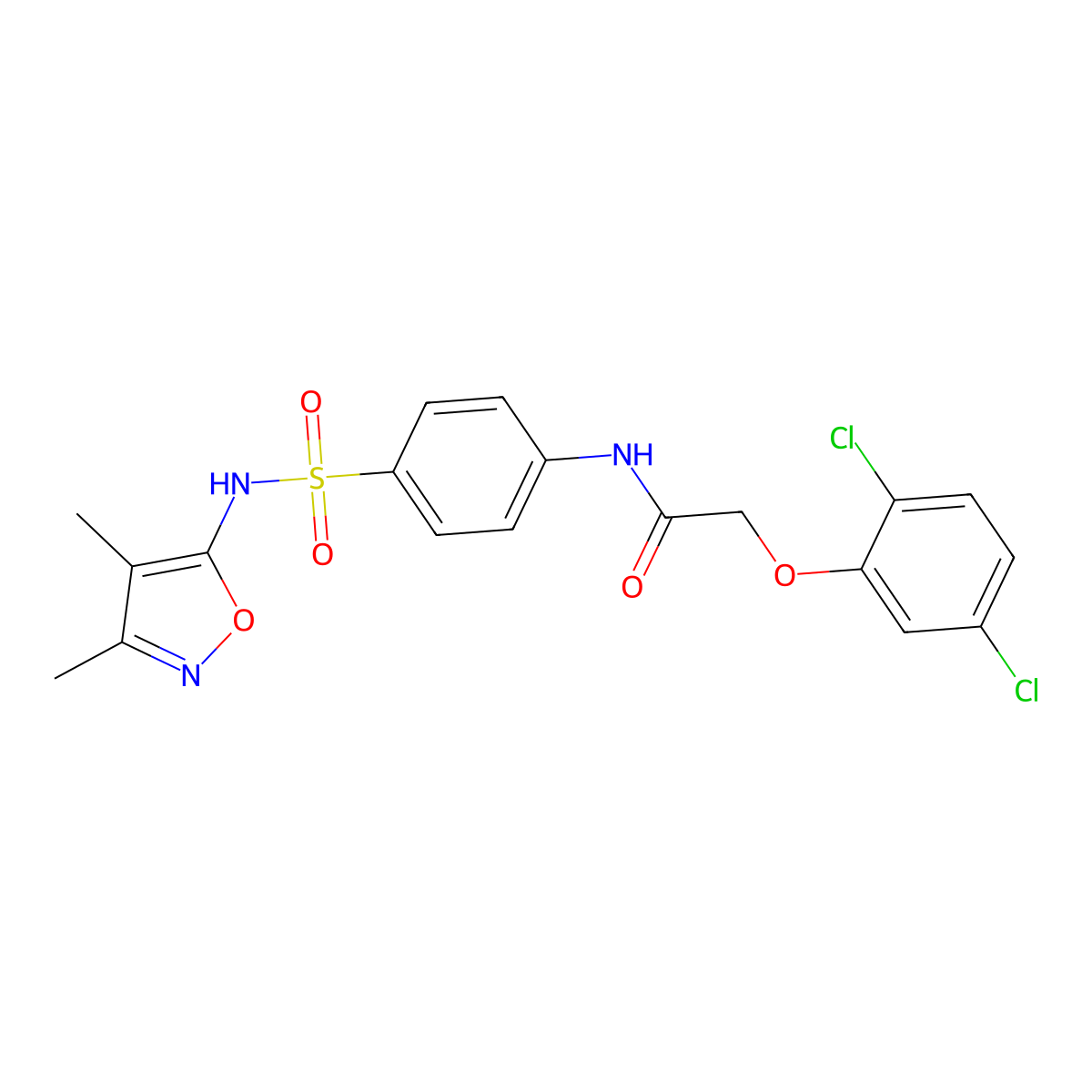 2-(2,5-dichlorophenoxy)-N-[4-[(3,4-dimethyl-1,2-oxazol-5-yl)sulfamoyl]phenyl]acetamide molecular structure, CAS 445017-24-3