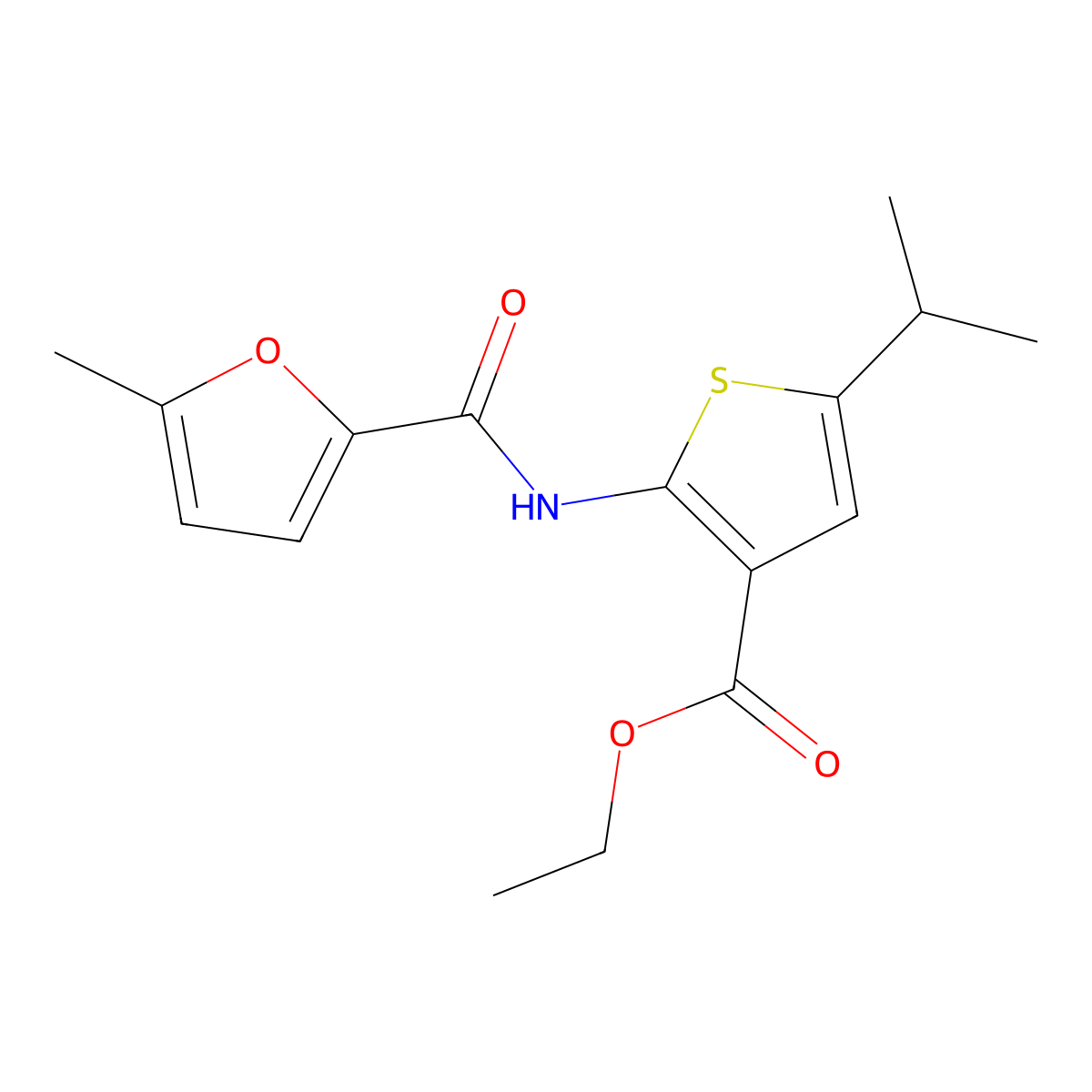 Ethyl 5-isopropyl-2-[(5-methyl-2-furoyl)amino]thiophene-3-carboxylate molecular structure, CAS 445017-43-6