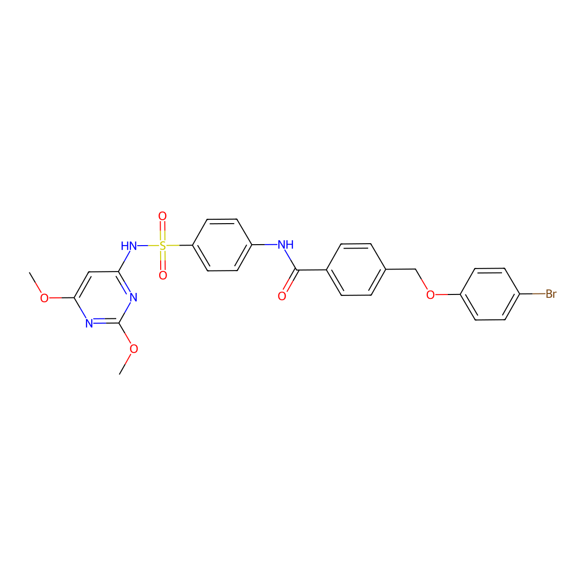 4-[(4-bromophenoxy)methyl]-N-[4-[(2,6-dimethoxypyrimidin-4-yl)sulfamoyl]phenyl]benzamide molecular structure, CAS 445017-44-7
