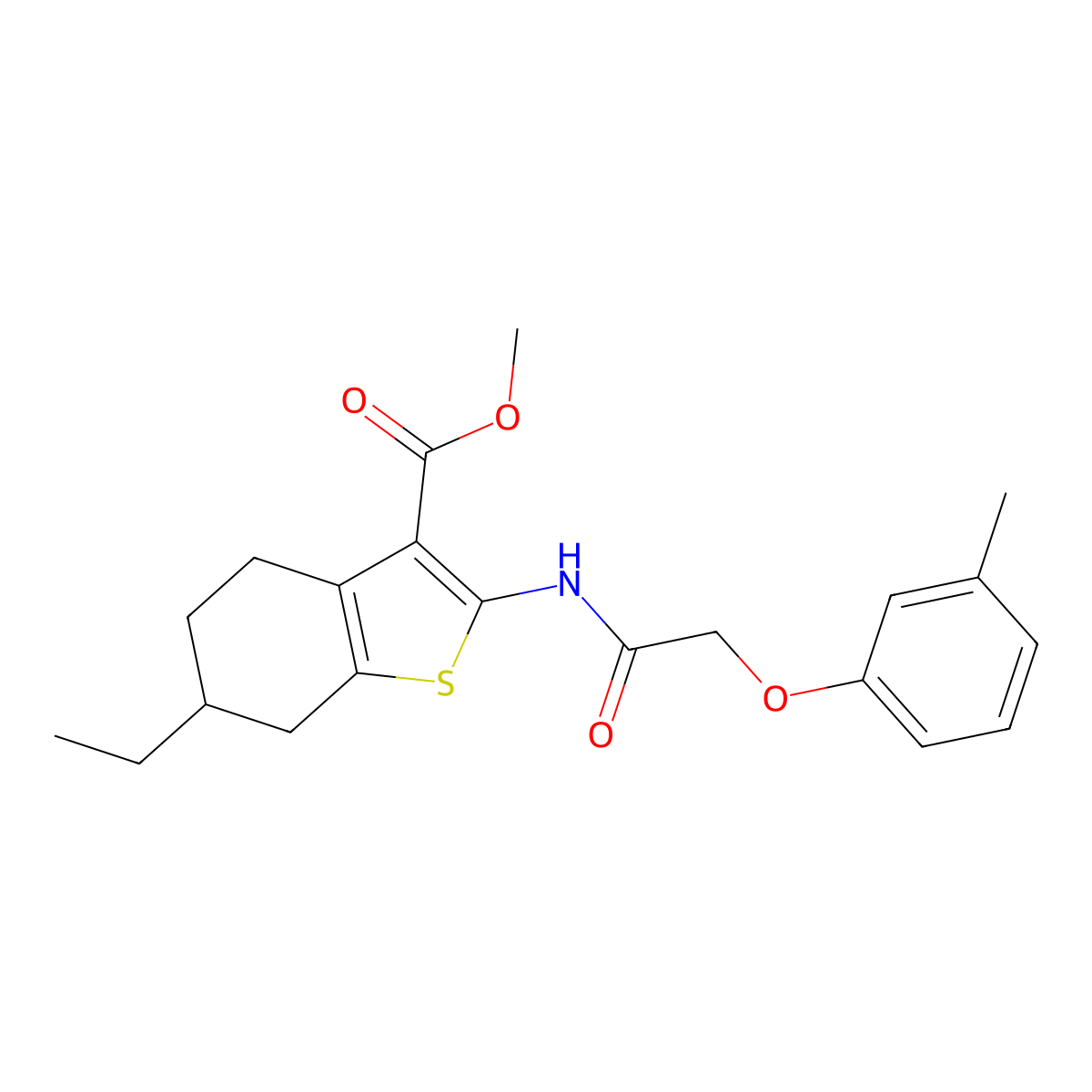 Methyl 6-ethyl-2-{[(3-methylphenoxy)acetyl]amino}-4,5,6,7-tetrahydro-1-benzothiophene-3-carboxylate molecular structure, CAS 445017-53-8