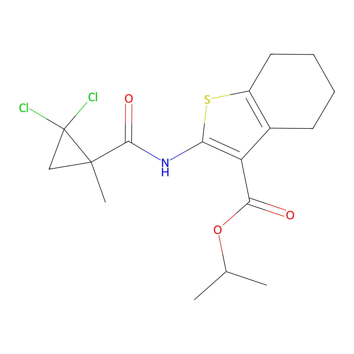 Isopropyl 2-{[(2,2-dichloro-1-methylcyclopropyl)carbonyl]amino}-4,5,6,7-tetrahydro-1-benzothiophene-3-carboxylate molecular structure, CAS 445017-62-9
