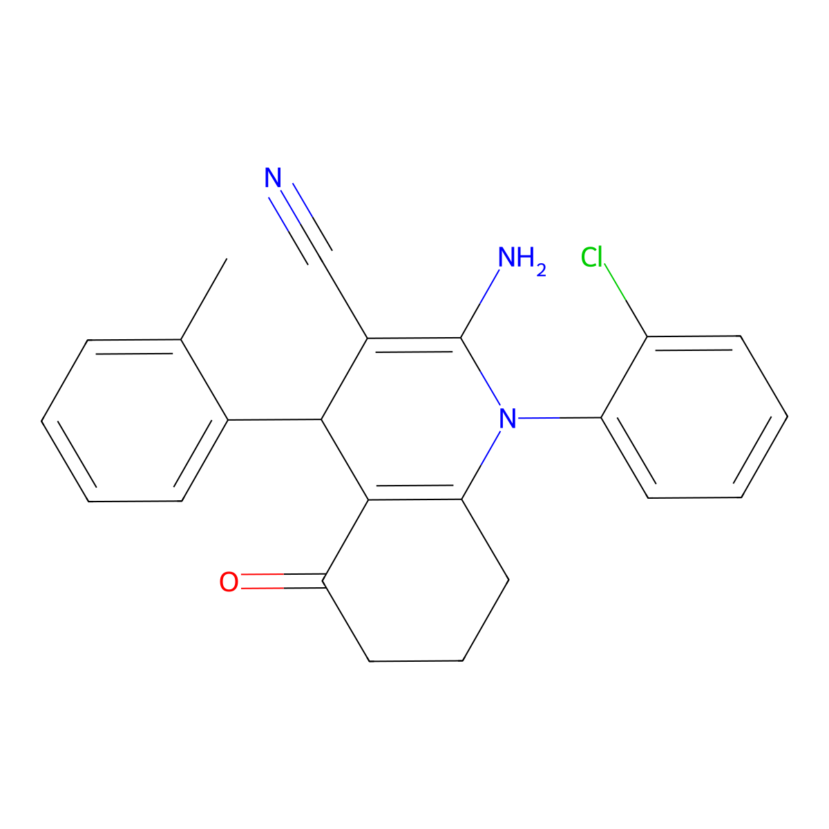 2-Amino-1-(2-chlorophenyl)-4-(2-methylphenyl)-5-oxo-4,6,7,8-tetrahydroquinoline-3-carbonitrile molecular structure, CAS 445017-89-0